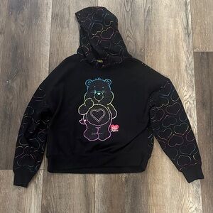 Justice Black Hoodie with Colorful Heart and Bear Design